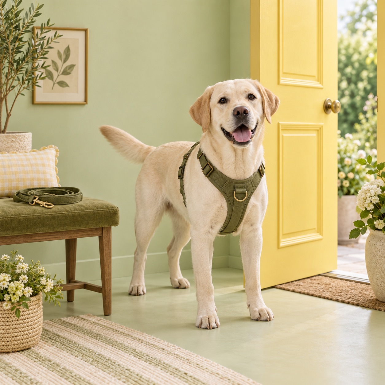 Campaign artwork of a Labrador ready for a walk